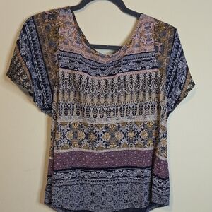 Lucky Brand Multicolor Boho Blouse. Size Med With back Cut Out!
